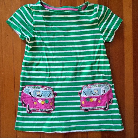 Mini Boden Other - Mini Boden Green Striped Appliqué Tunic Top, Cat In Hippy Van Bus, EUC Size 3-4Y